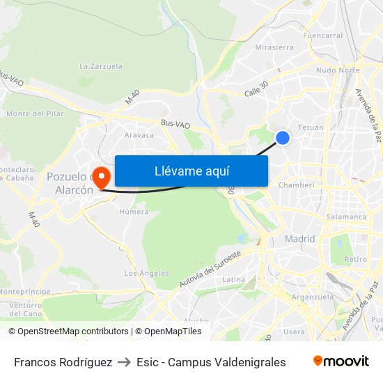 Francos Rodríguez to Esic - Campus Valdenigrales map