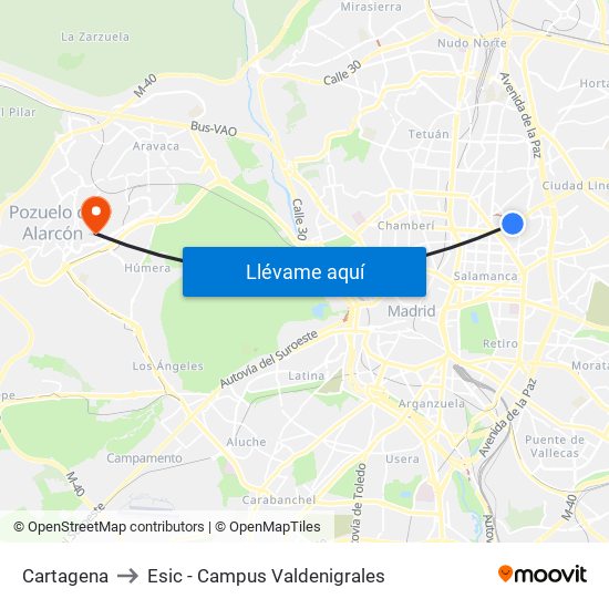 Cartagena to Esic - Campus Valdenigrales map