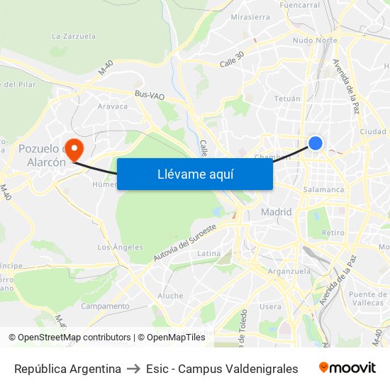 República Argentina to Esic - Campus Valdenigrales map