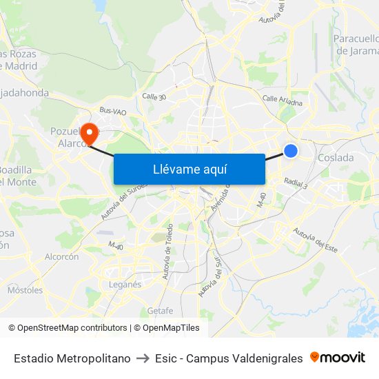 Estadio Metropolitano to Esic - Campus Valdenigrales map