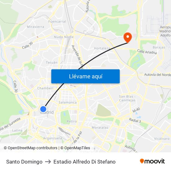 Santo Domingo to Estadio Alfredo Di Stefano map
