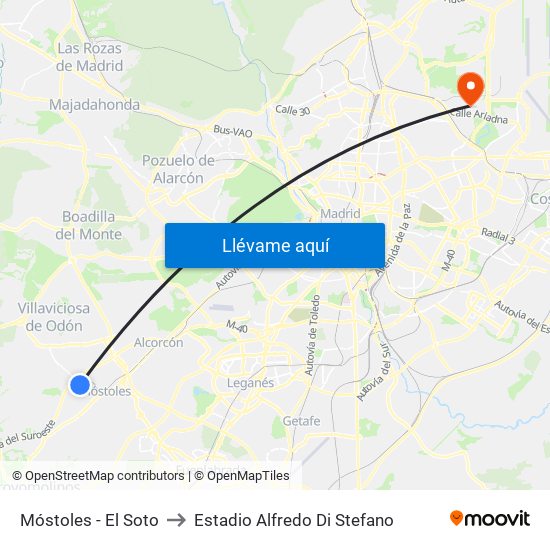 Móstoles - El Soto to Estadio Alfredo Di Stefano map