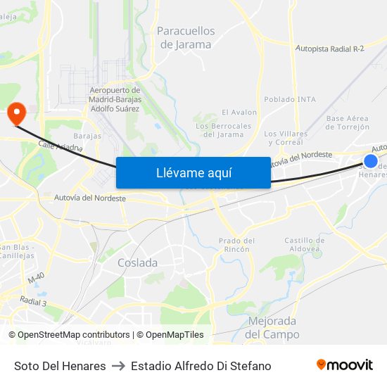 Soto Del Henares to Estadio Alfredo Di Stefano map