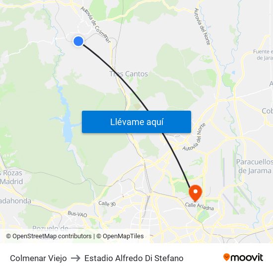 Colmenar Viejo to Estadio Alfredo Di Stefano map