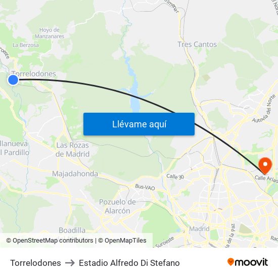 Torrelodones to Estadio Alfredo Di Stefano map