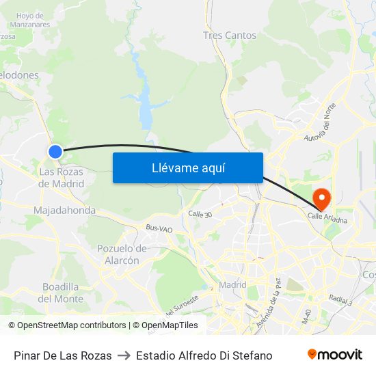 Pinar De Las Rozas to Estadio Alfredo Di Stefano map