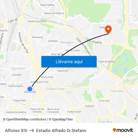 Alfonso XIII to Estadio Alfredo Di Stefano map