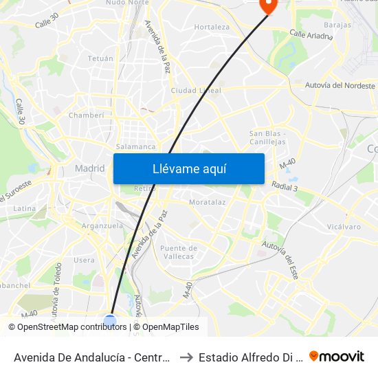 Avenida De Andalucía - Centro Comercial to Estadio Alfredo Di Stefano map