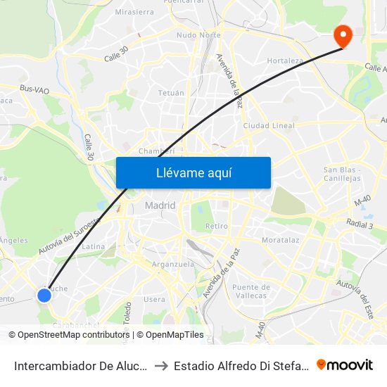 Intercambiador De Aluche to Estadio Alfredo Di Stefano map