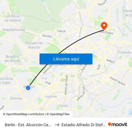 Berlín - Est. Alcorcón Central to Estadio Alfredo Di Stefano map
