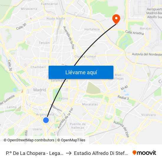 P.º De La Chopera - Legazpi to Estadio Alfredo Di Stefano map