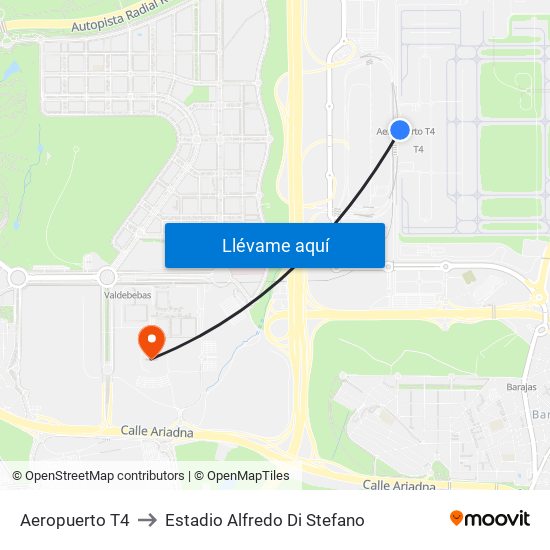 Aeropuerto T4 to Estadio Alfredo Di Stefano map