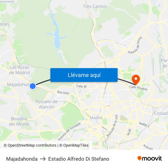 Majadahonda to Estadio Alfredo Di Stefano map