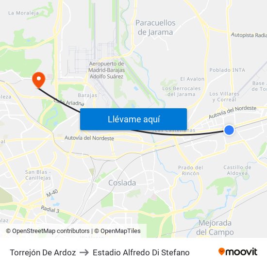 Torrejón De Ardoz to Estadio Alfredo Di Stefano map