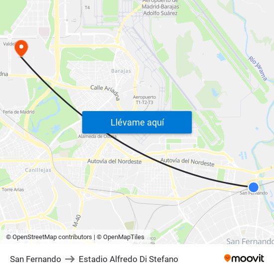 San Fernando to Estadio Alfredo Di Stefano map