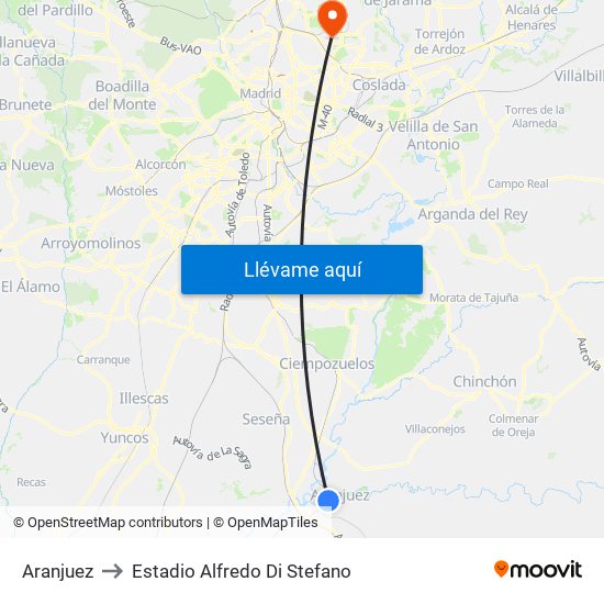 Aranjuez to Estadio Alfredo Di Stefano map