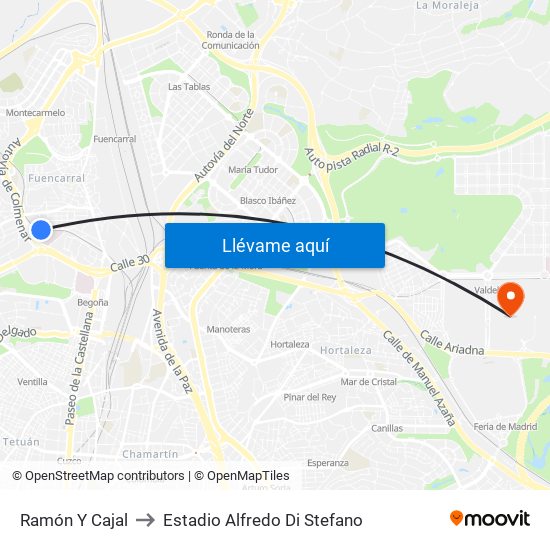 Ramón Y Cajal to Estadio Alfredo Di Stefano map