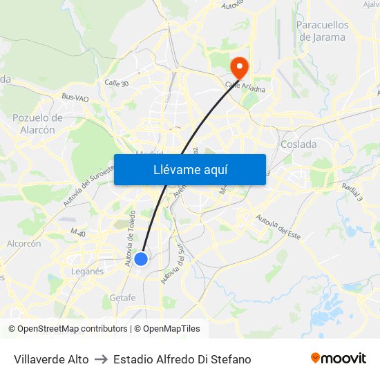 Villaverde Alto to Estadio Alfredo Di Stefano map
