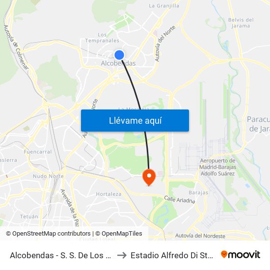Alcobendas - S. S. De Los Reyes to Estadio Alfredo Di Stefano map