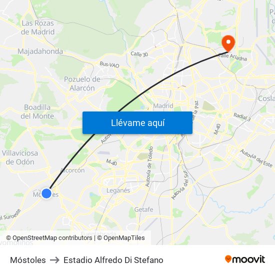 Móstoles to Estadio Alfredo Di Stefano map
