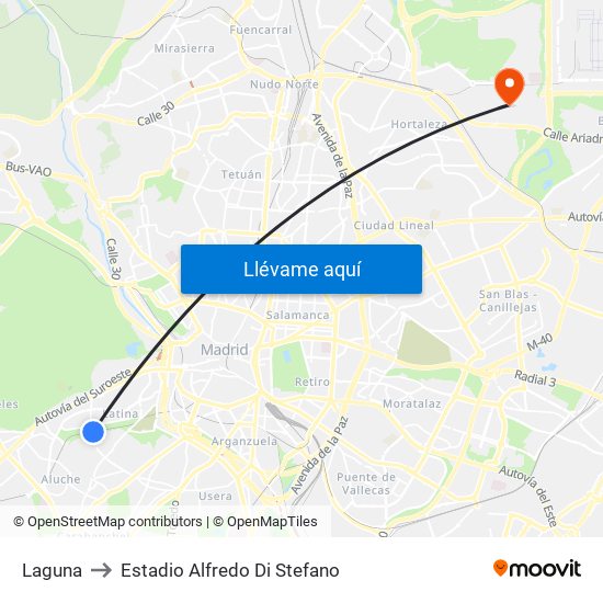 Laguna to Estadio Alfredo Di Stefano map