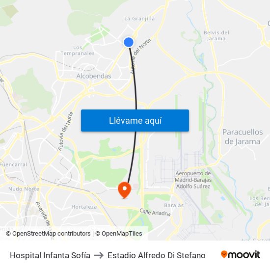 Hospital Infanta Sofía to Estadio Alfredo Di Stefano map