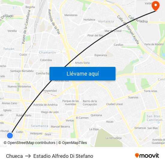 Chueca to Estadio Alfredo Di Stefano map