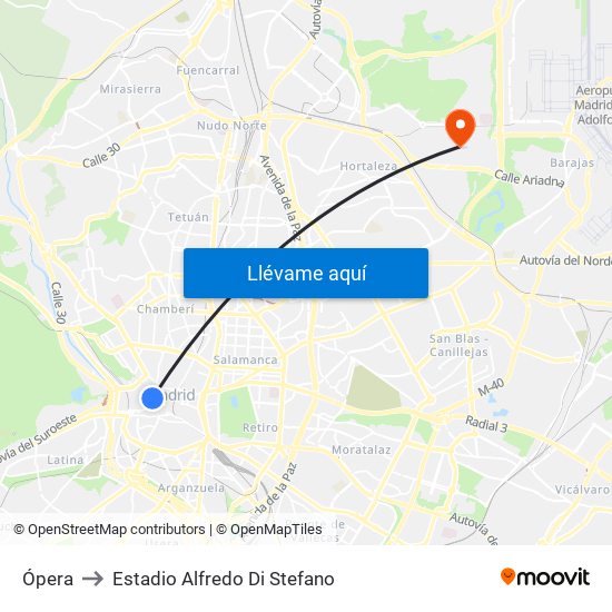 Ópera to Estadio Alfredo Di Stefano map