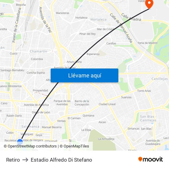 Retiro to Estadio Alfredo Di Stefano map