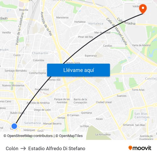 Colón to Estadio Alfredo Di Stefano map