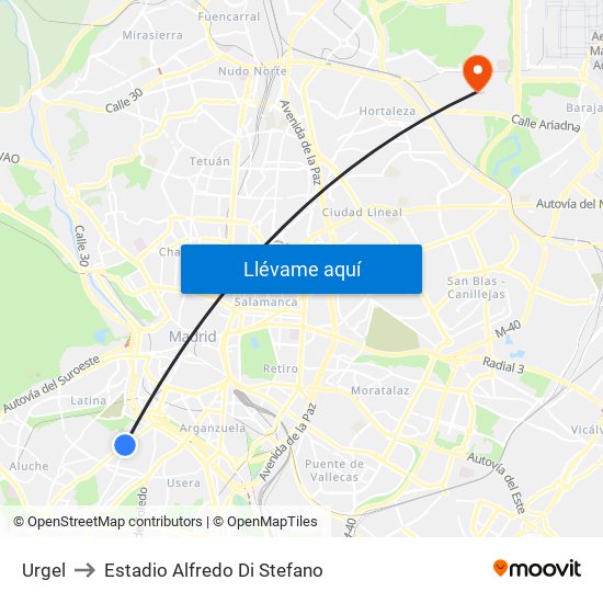 Urgel to Estadio Alfredo Di Stefano map