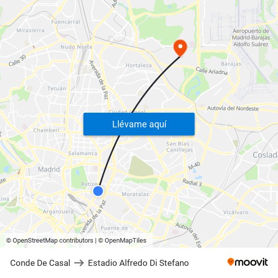Conde De Casal to Estadio Alfredo Di Stefano map