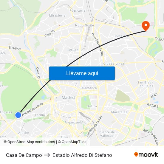 Casa De Campo to Estadio Alfredo Di Stefano map