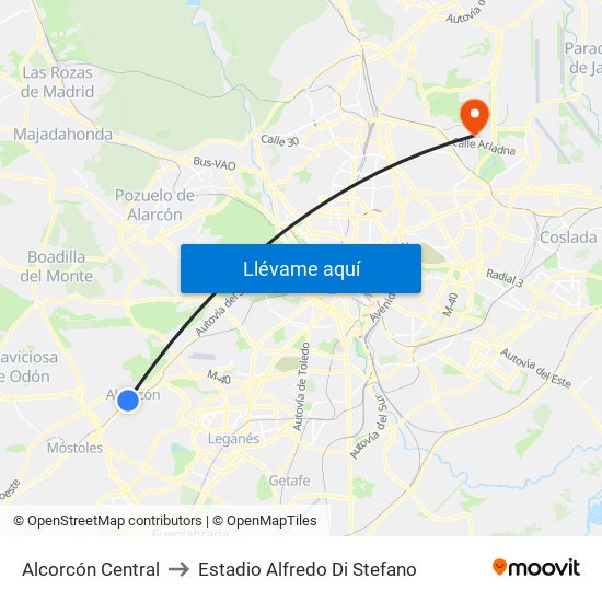 Alcorcón Central to Estadio Alfredo Di Stefano map