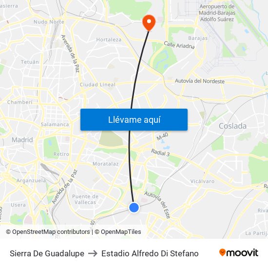 Sierra De Guadalupe to Estadio Alfredo Di Stefano map