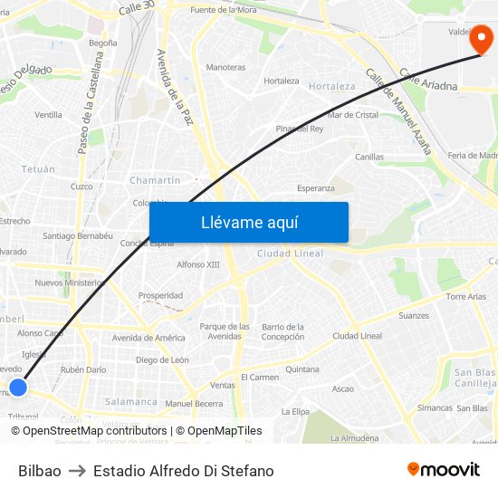 Bilbao to Estadio Alfredo Di Stefano map