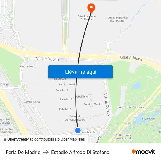 Feria De Madrid to Estadio Alfredo Di Stefano map