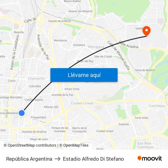 República Argentina to Estadio Alfredo Di Stefano map