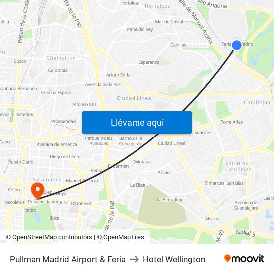 Pullman Madrid Airport & Feria to Hotel Wellington map
