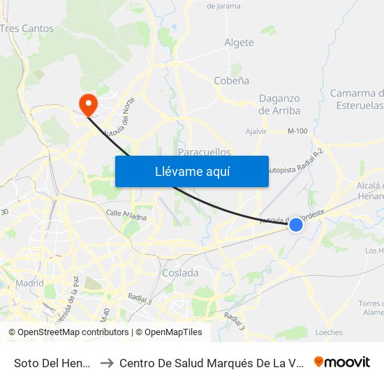 Soto Del Henares to Centro De Salud Marqués De La Valdavia map