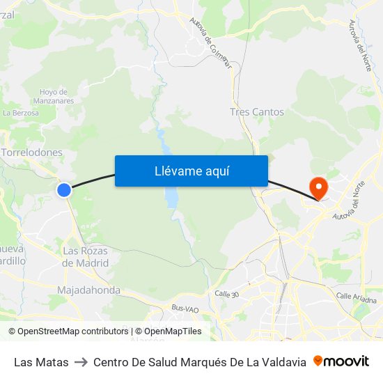 Las Matas to Centro De Salud Marqués De La Valdavia map