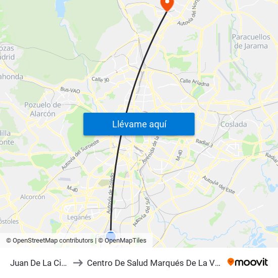 Juan De La Cierva to Centro De Salud Marqués De La Valdavia map