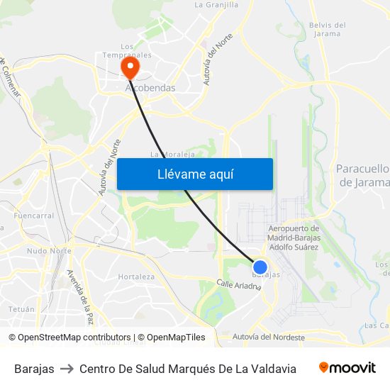 Barajas to Centro De Salud Marqués De La Valdavia map