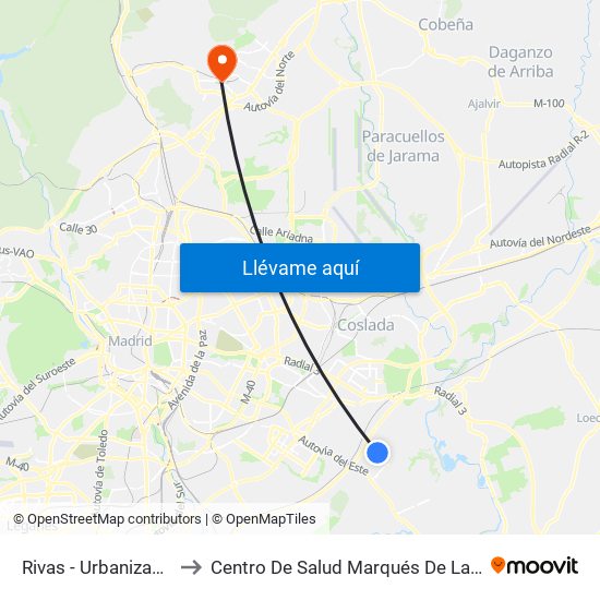 Rivas - Urbanizaciones to Centro De Salud Marqués De La Valdavia map
