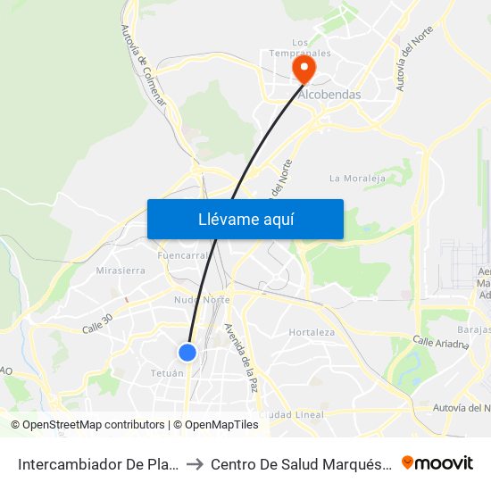 Intercambiador De Plaza De Castilla to Centro De Salud Marqués De La Valdavia map