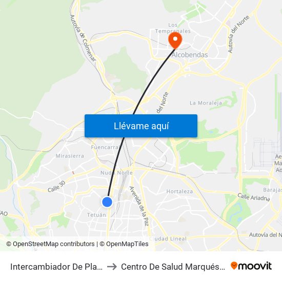 Intercambiador De Plaza De Castilla to Centro De Salud Marqués De La Valdavia map