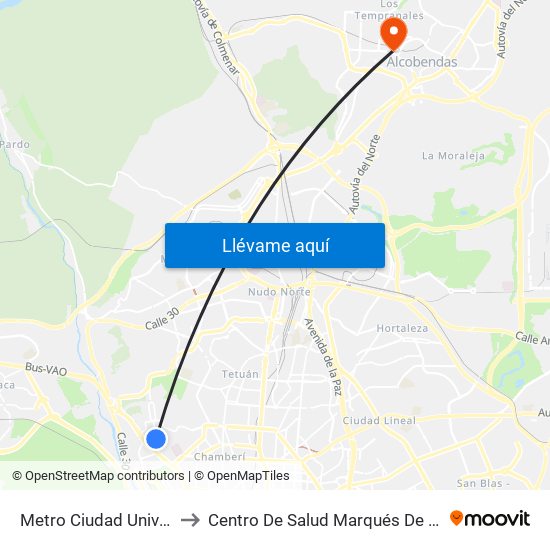 Metro Ciudad Universitaria to Centro De Salud Marqués De La Valdavia map