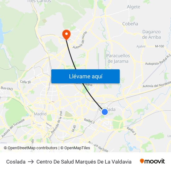 Coslada to Centro De Salud Marqués De La Valdavia map