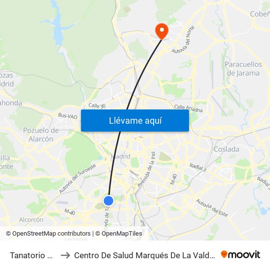 Tanatorio Sur to Centro De Salud Marqués De La Valdavia map