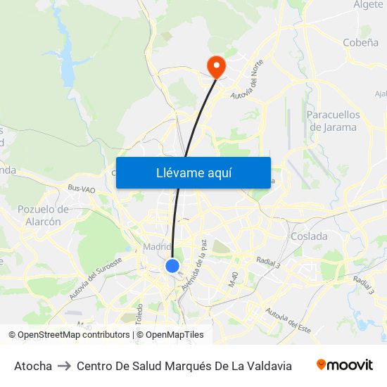 Atocha to Centro De Salud Marqués De La Valdavia map